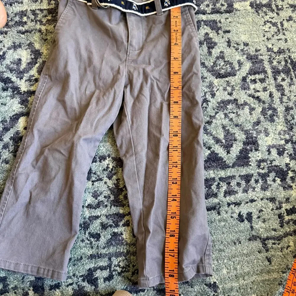 Ralph Lauren Baby Boy Faded Brown Belted Straight Leg Pants Preppy Sz 24M Bear